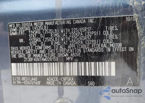 2010 Toyota Rav4 Limited from USA, damaged, VIN 2T3DF4DV7AW028159